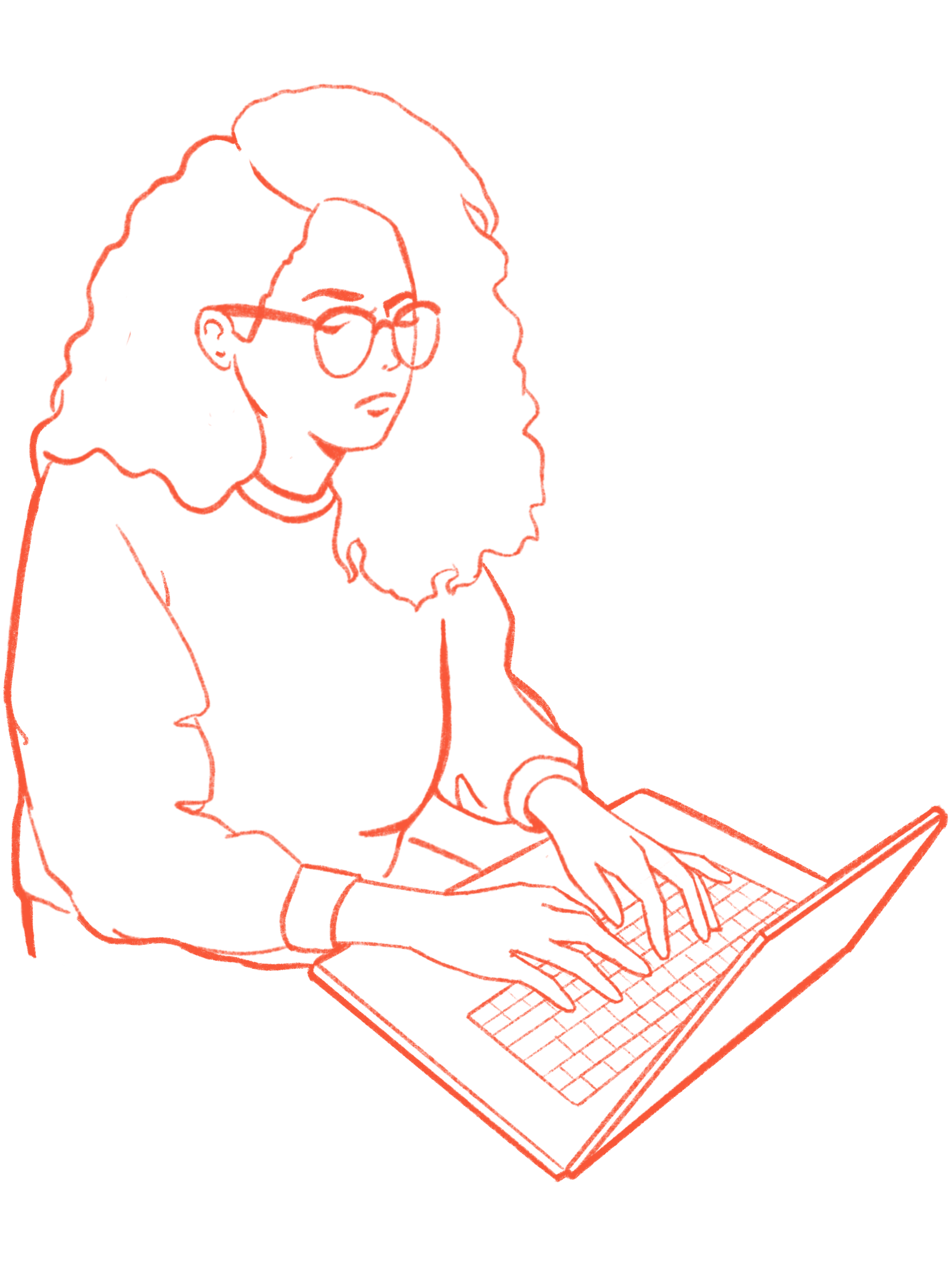Sketch of girl typing